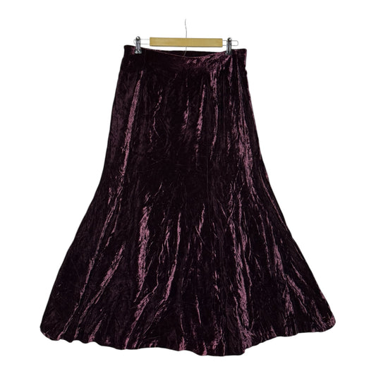 Vintage 90s Liz Claiborne Burgundy Crushed Velvet A-Line Midi Skirt (Size 14)