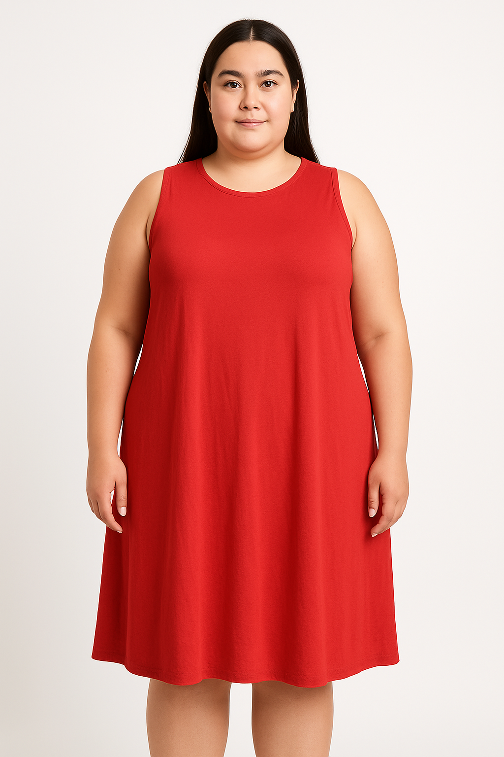Zenana Plus Size Red Sleeveless Pocket Dress – Soft A-Line Fit (1X–3X)