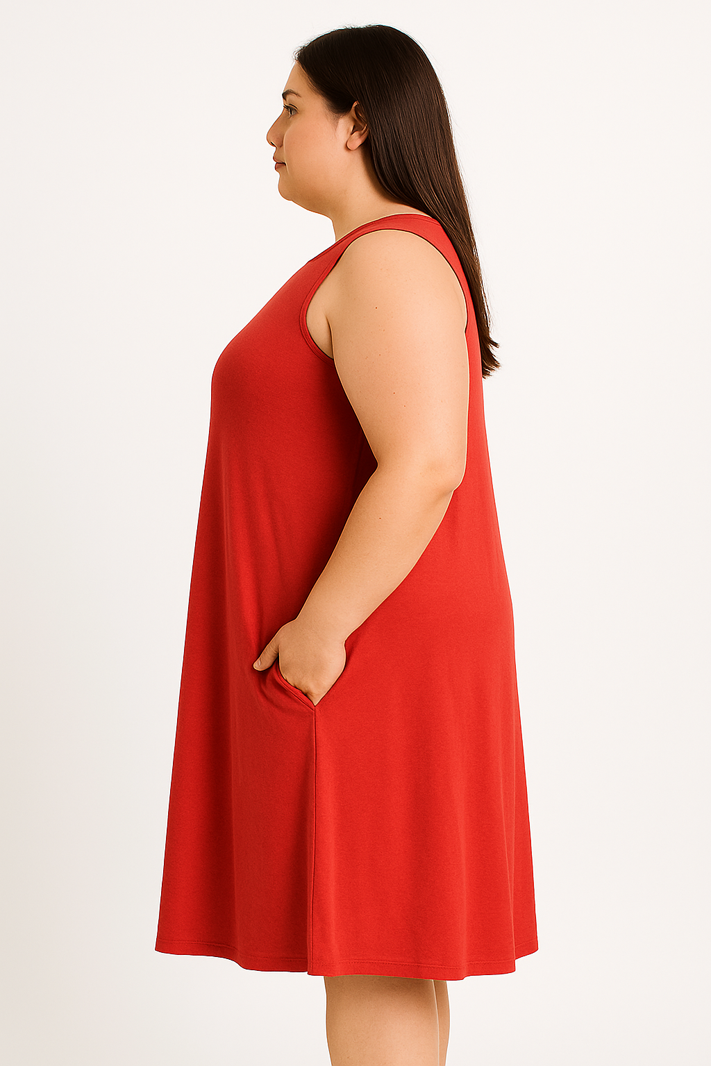 Zenana Plus Size Red Sleeveless Pocket Dress – Soft A-Line Fit (1X–3X)