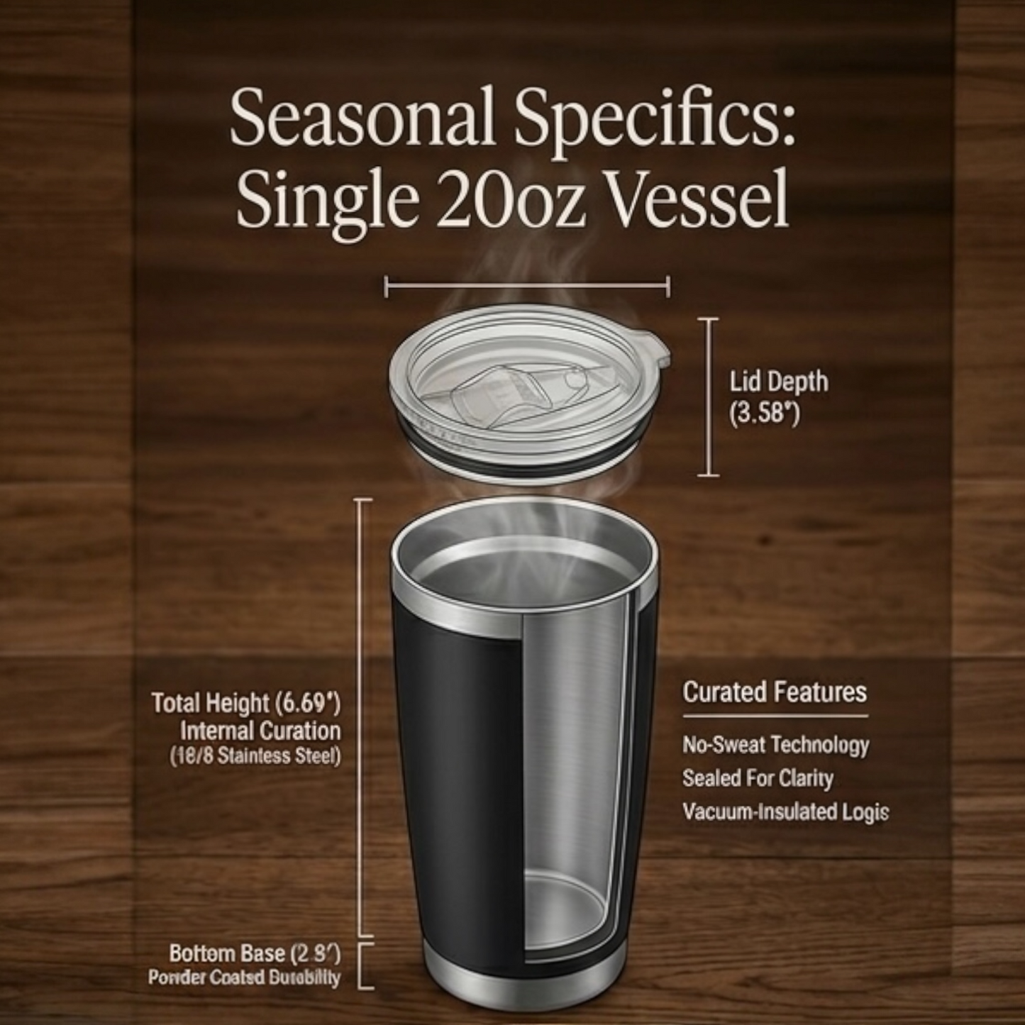 Obsidian Matte Black 20oz Stainless Steel Tumbler | Double Wall Insulated | Morning Ritual Cup