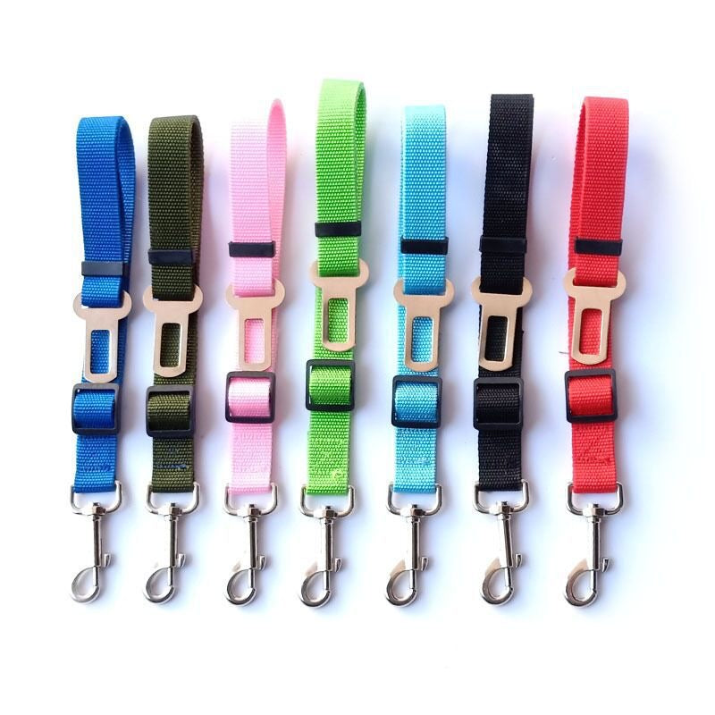 Dog Seatbelt Leash for Car Safety – Adjustable Travel Clip (Black, Pink, Blue, Red)