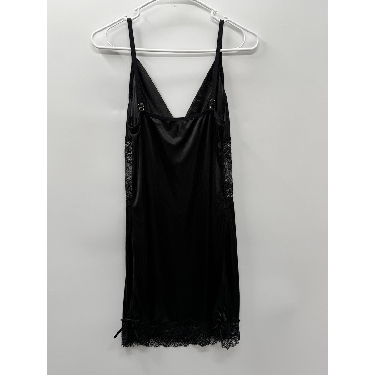 Tracy Black Satin Lace Slip Dress Adjustable Straps Romantic Lingerie Goth Sz L
