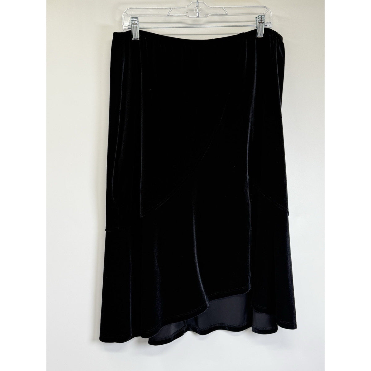 Avenue Black Velvet Midi Skirt 14/16 High Low Hem Stretch Pull On Minimal