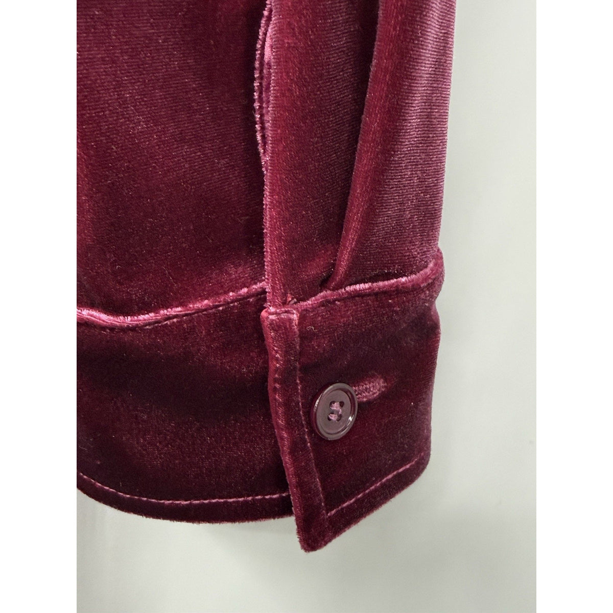 Soft Surroundings S Velvet Top Blouse Button Front Burgundy Stretch Soft