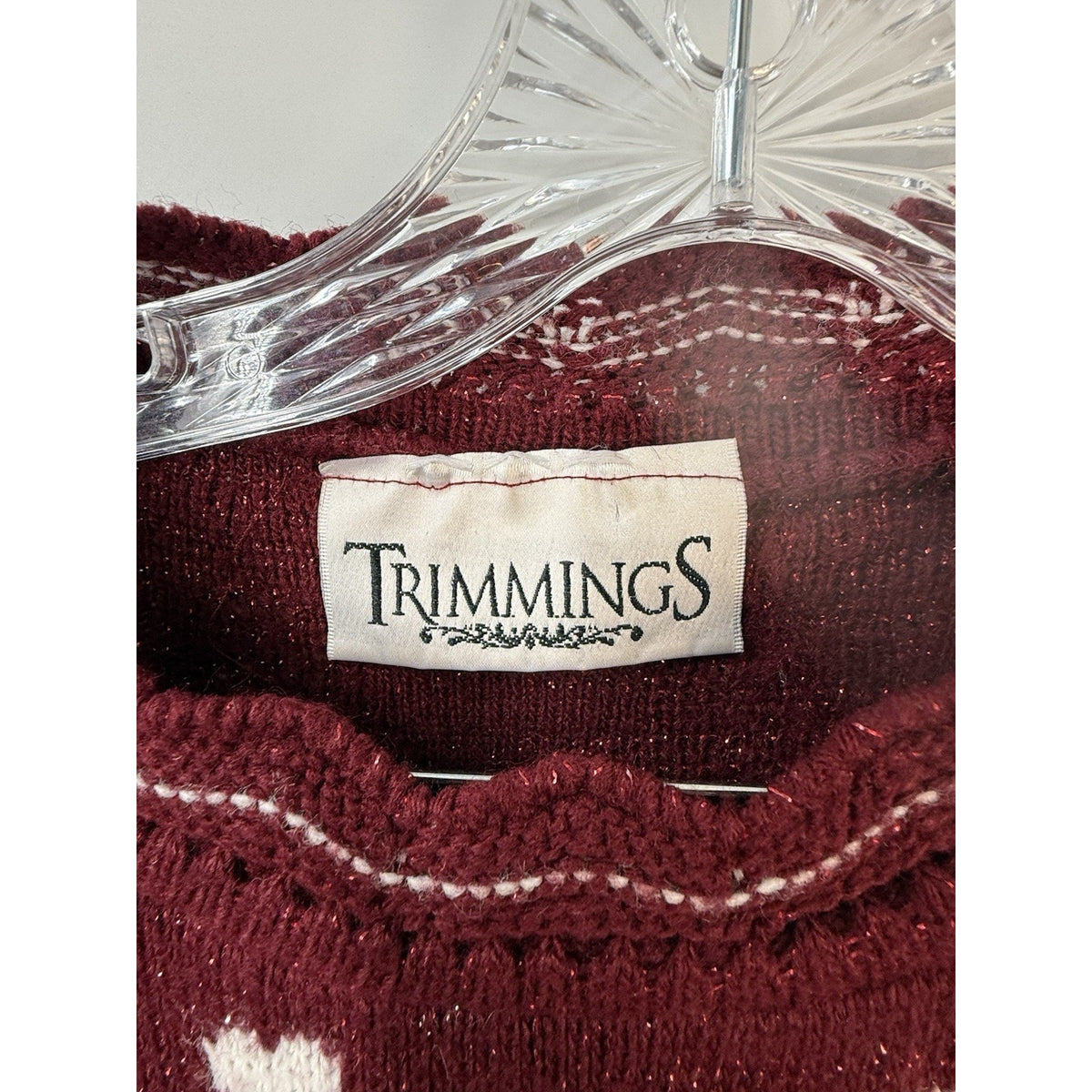 Trimmings Vintage Sweater Sz 22W Red Roses Hearts Lurex Knit Tear at Hem READ