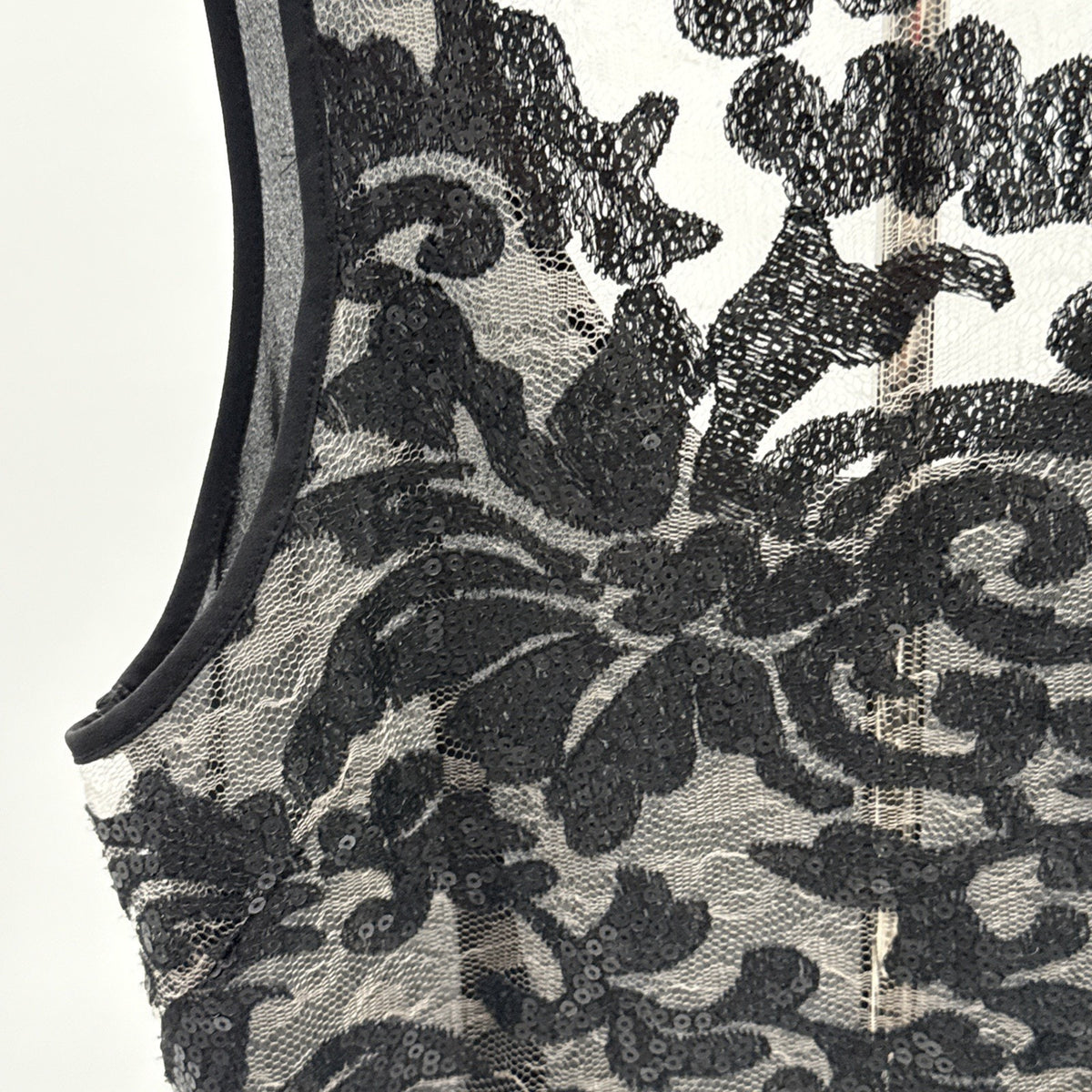 Astr women's black sheer lace floral sequin Sleeveless Top Evening Sz XSmall