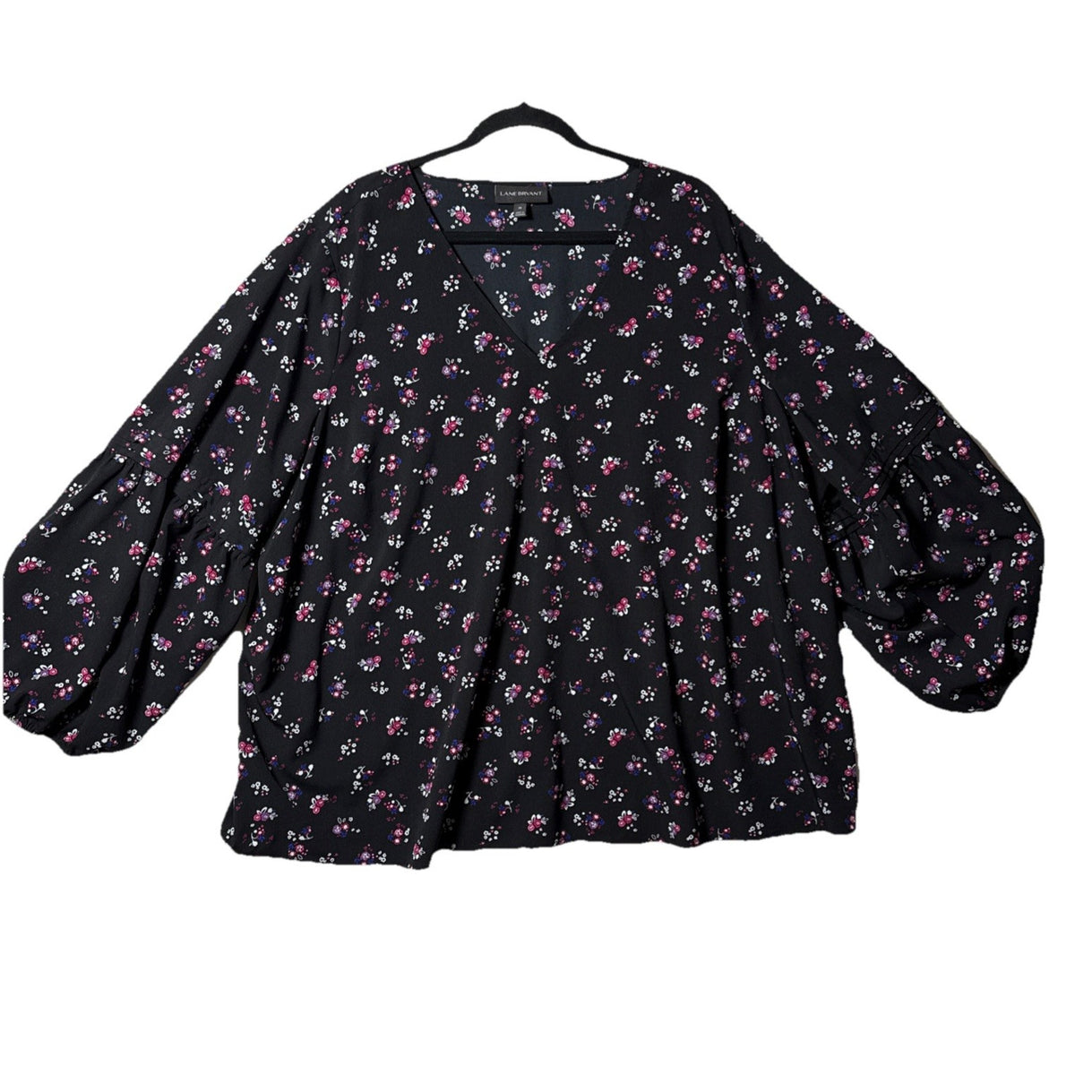 LANE BRYANT Blouse Plus Size 26 Black Floral Fairy Boho Y2K Romantic Whimsy