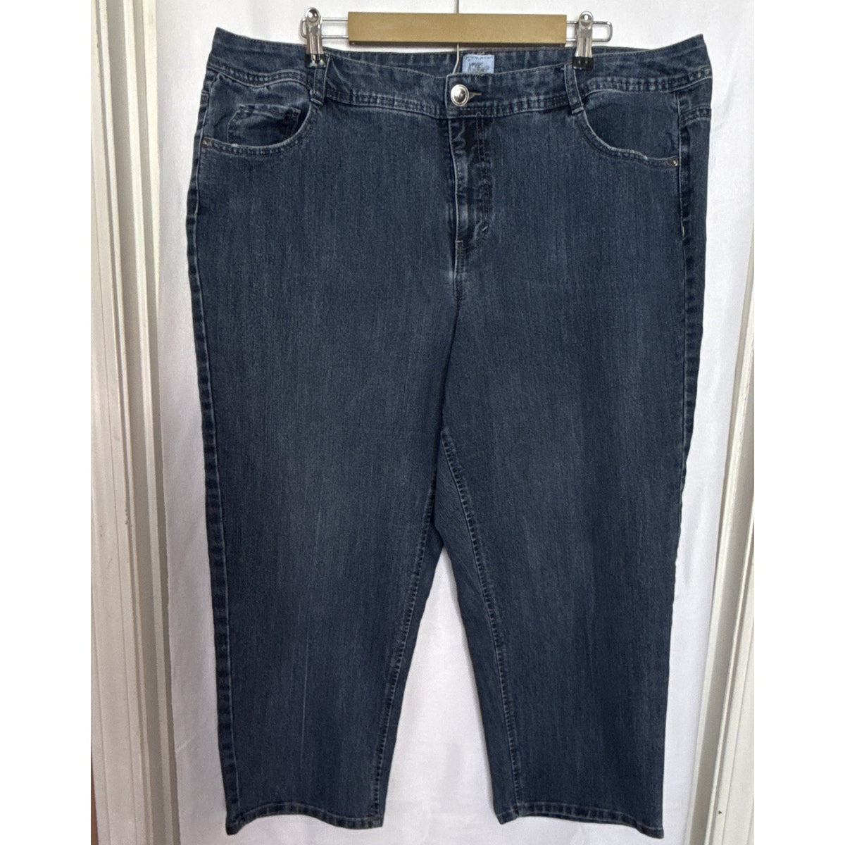 Just My Size JMS Women 24W Plus Blue Medium Wash Crop Jeans Stretch Straight