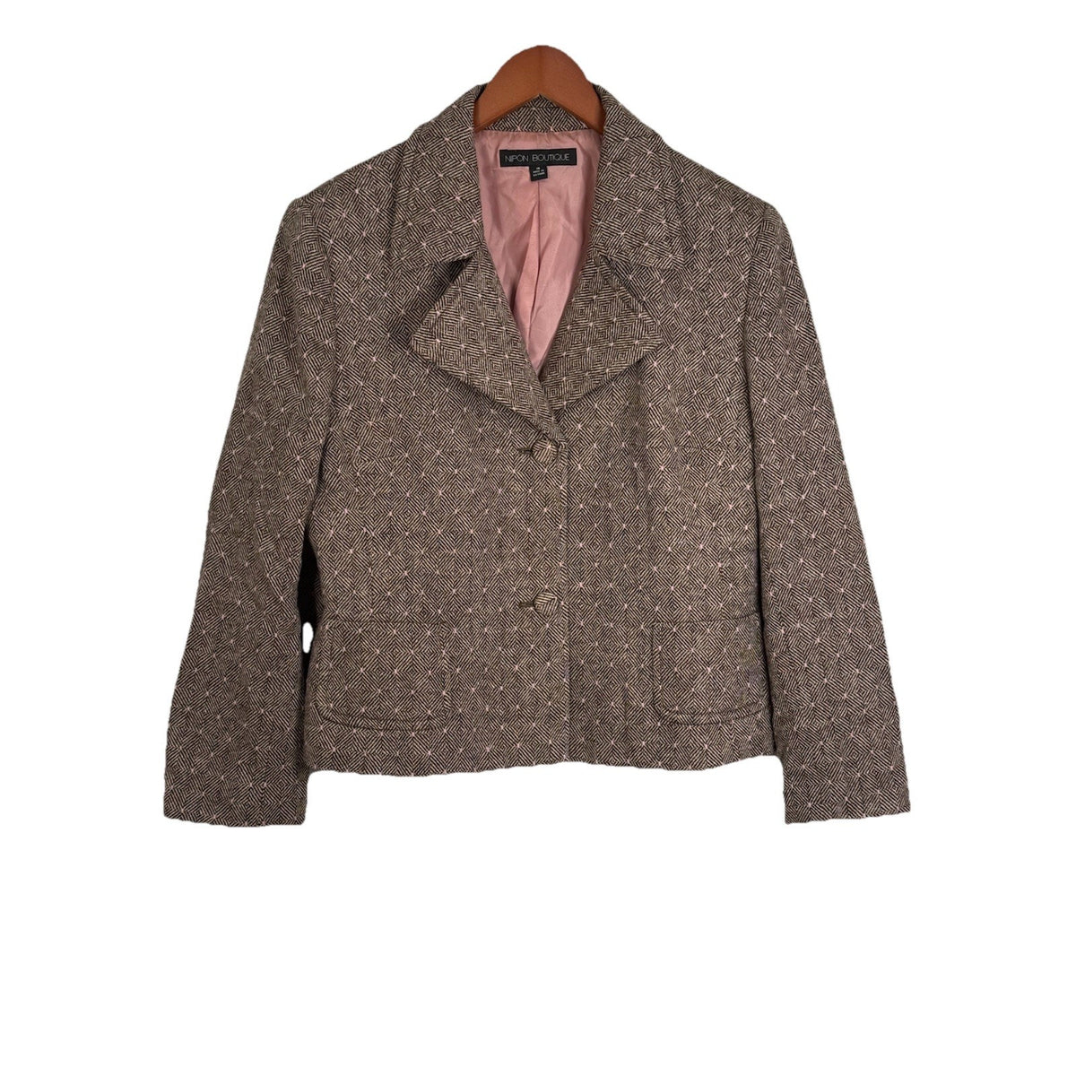 Nipon Boutique Women’s Wool Blend Blazer Jacket Brown Pink Lined Size 18