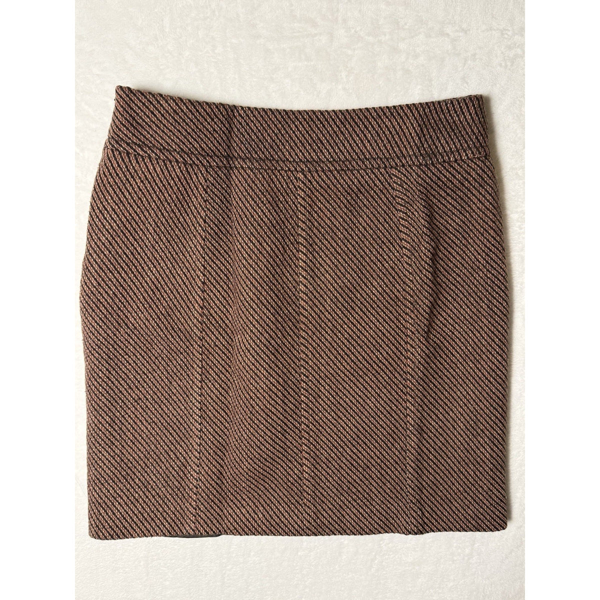 Ann Taylor Skirt Womens 8 Brown Wool Blend Striped Tweed Zip Pocket Mini