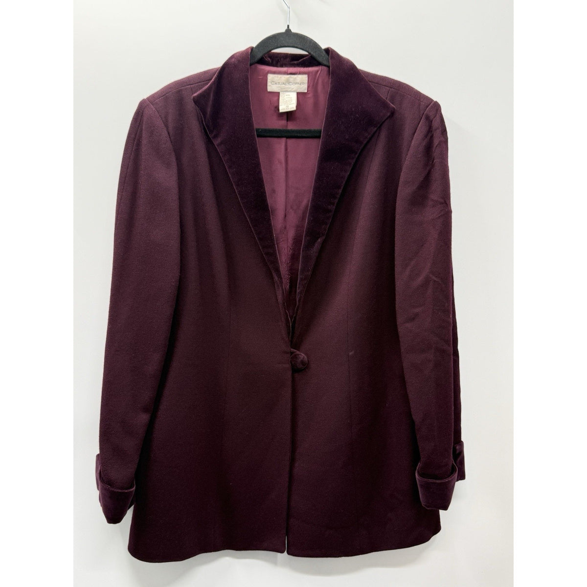 Casual Corner 100% Wool Blazer Jacket Size 16 Burgundy Velvet Trim Lined Career
