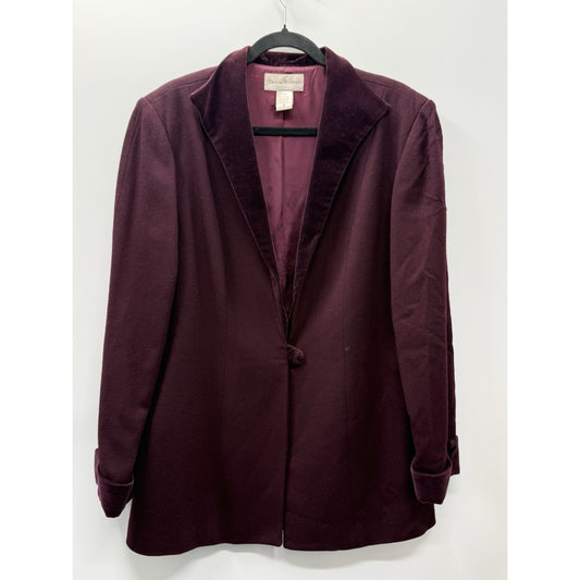 Casual Corner 100% Wool Blazer Jacket Size 16 Burgundy Velvet Trim Lined Career