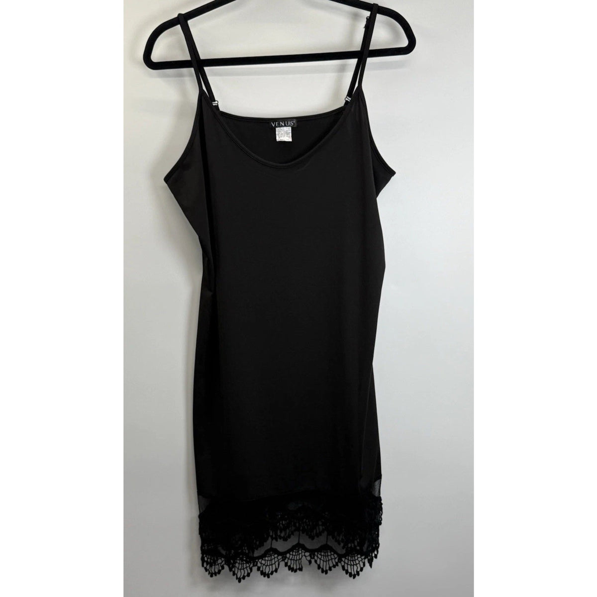 Venus Black Lace Hem Slip Dress XL Goth Dark Academia Layering (Flawed)