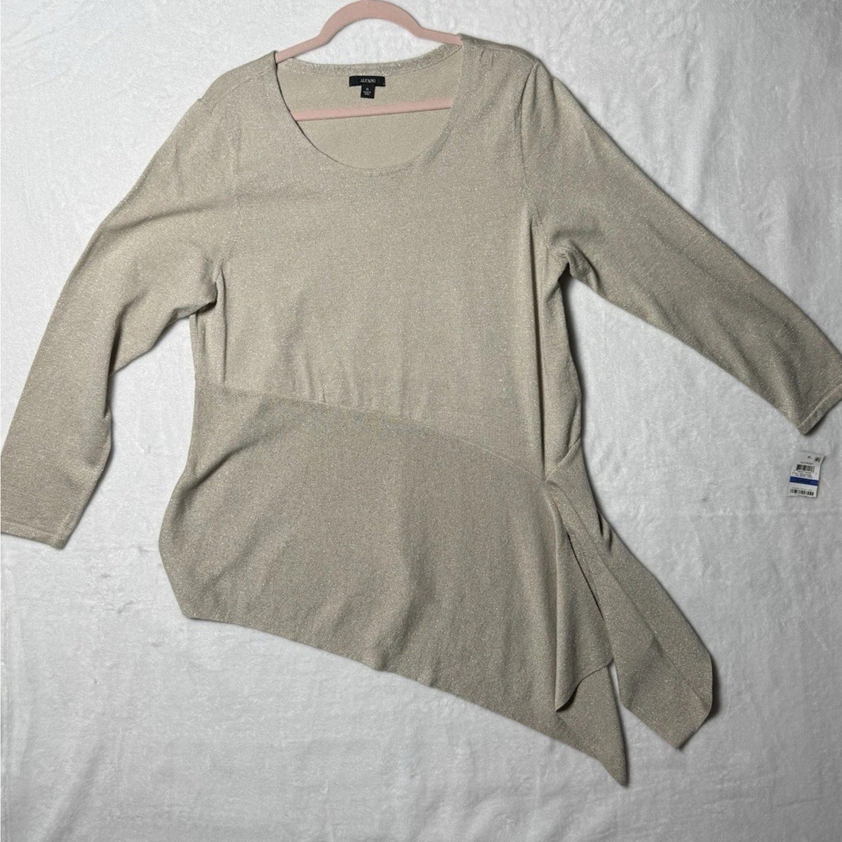 Alfani Womens Asymmetrical Pullover Sweater, ltbeige, Size XL Long Sleeve