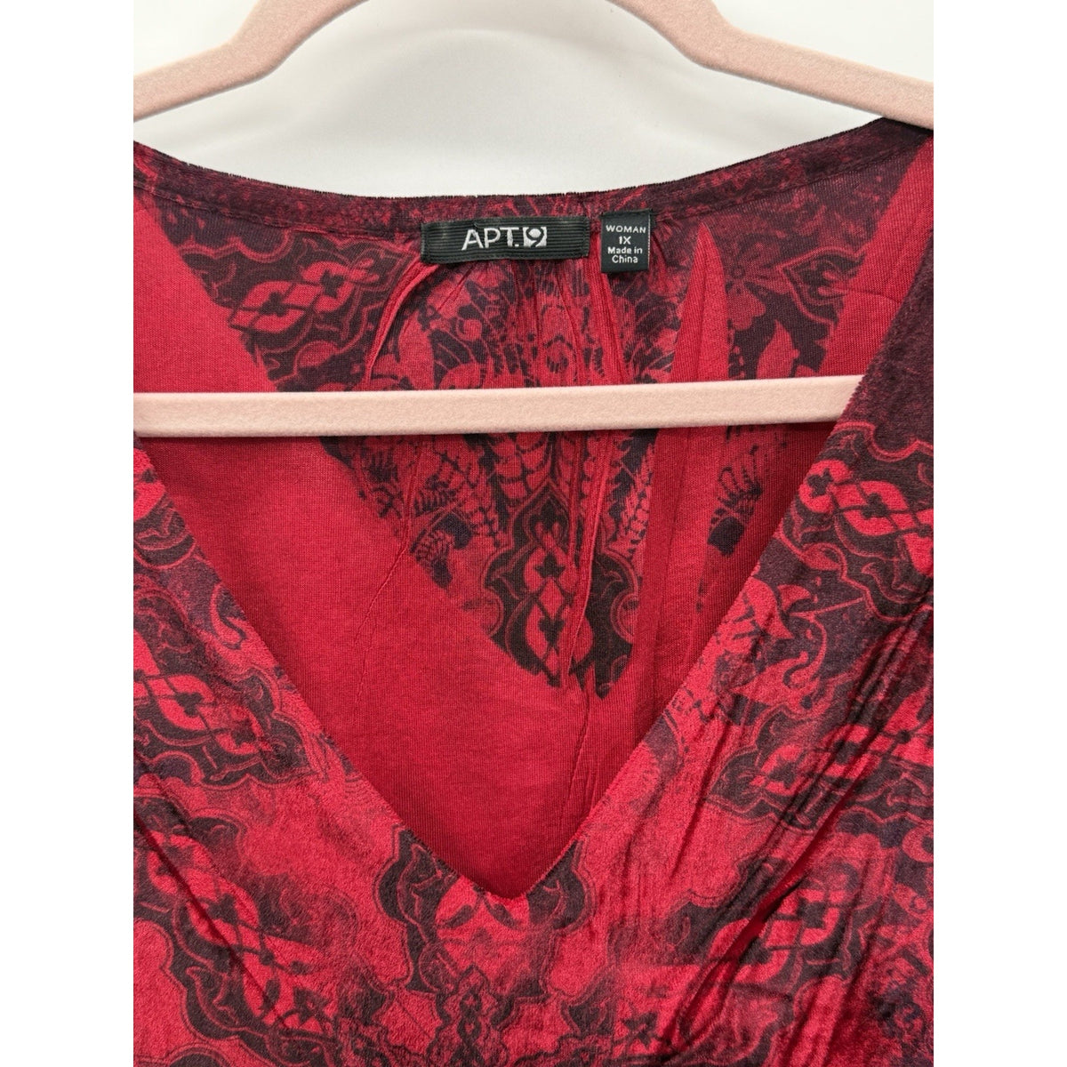 APT 9 Women 1X Red Black Velvet Burnout Top Boho Gothic Flowy Blouse