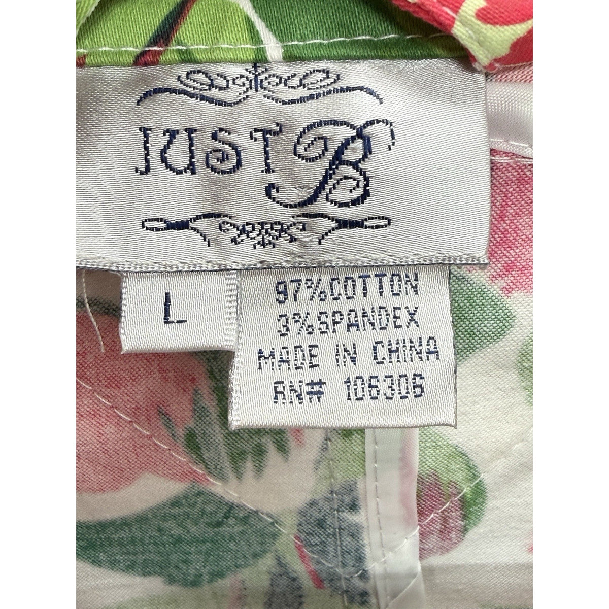 Just B Large Floral Utility Jacket White Pink Green Cotton Zip Front