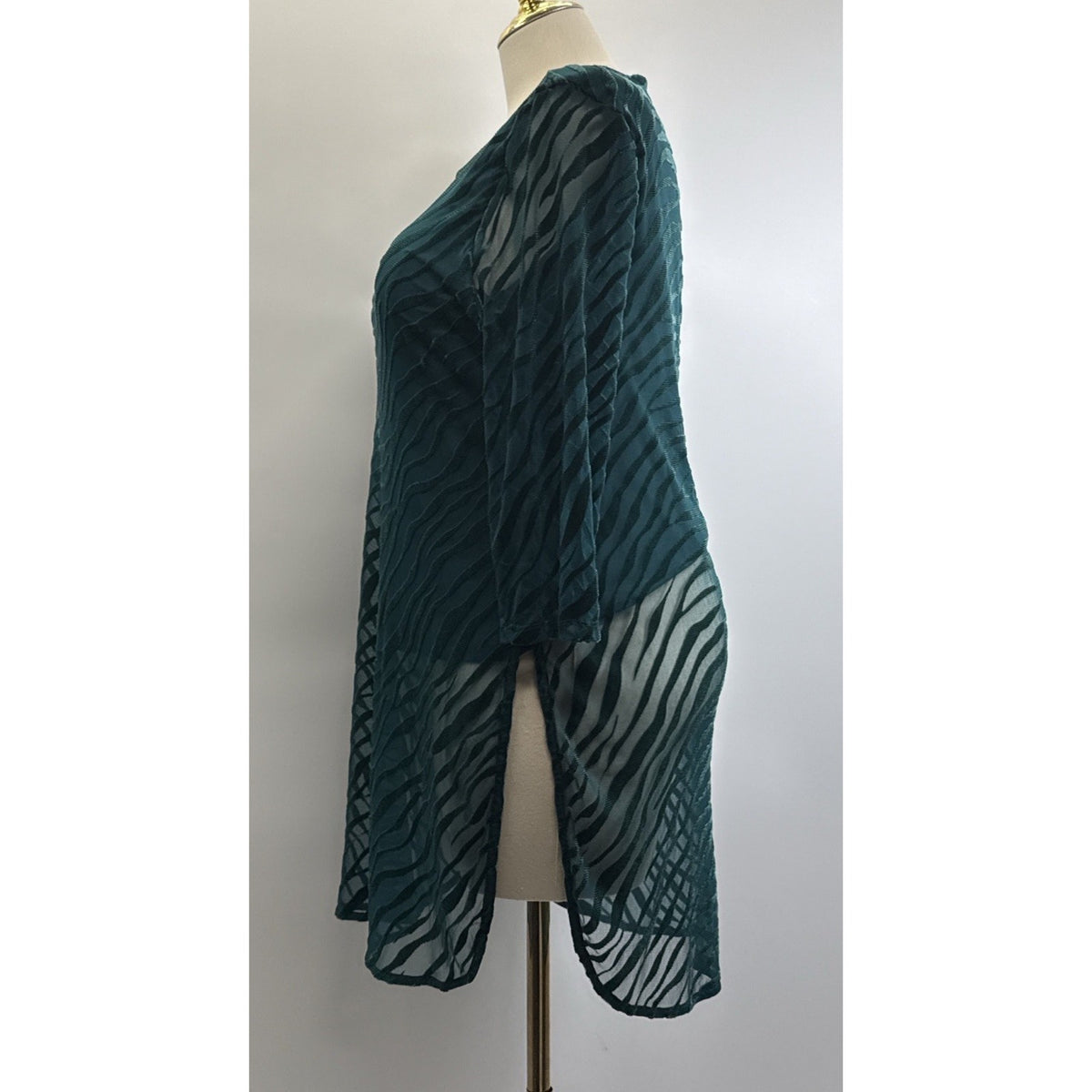 Alfani Teal Burnout Zebra Print Layered Tunic Top L Boho Artsy Mesh