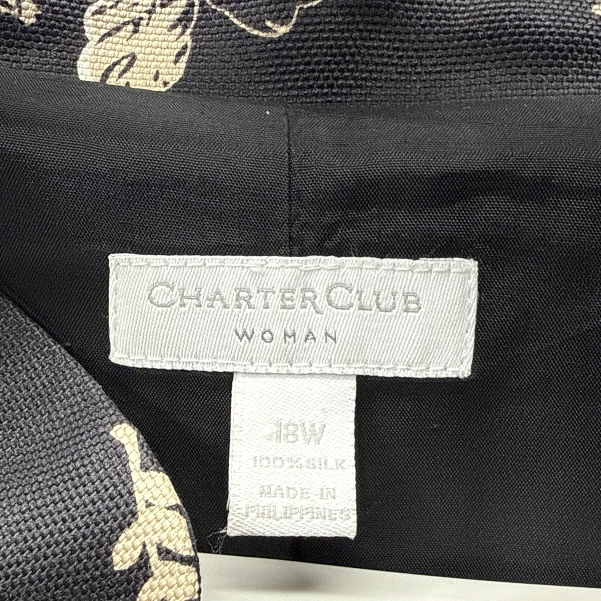 Charter Club Woman 18W 100% Silk Floral Blazer Jacket Black Career Office Plus