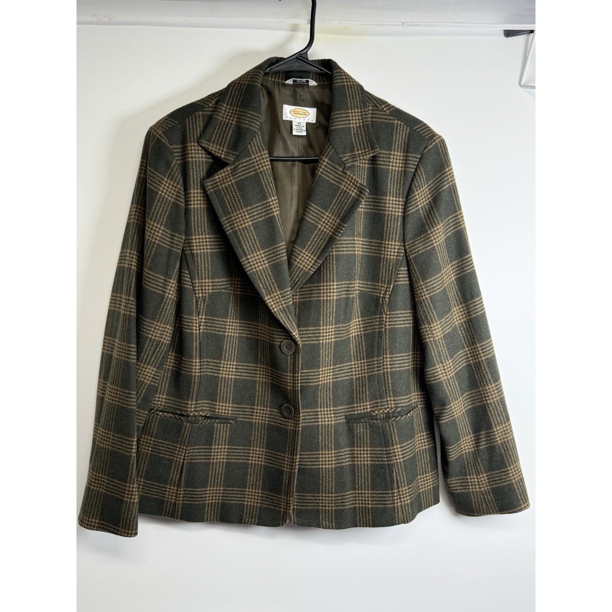 VTG Talbots women dk green plaid dark academia equestrian wool blend Blazer 16P