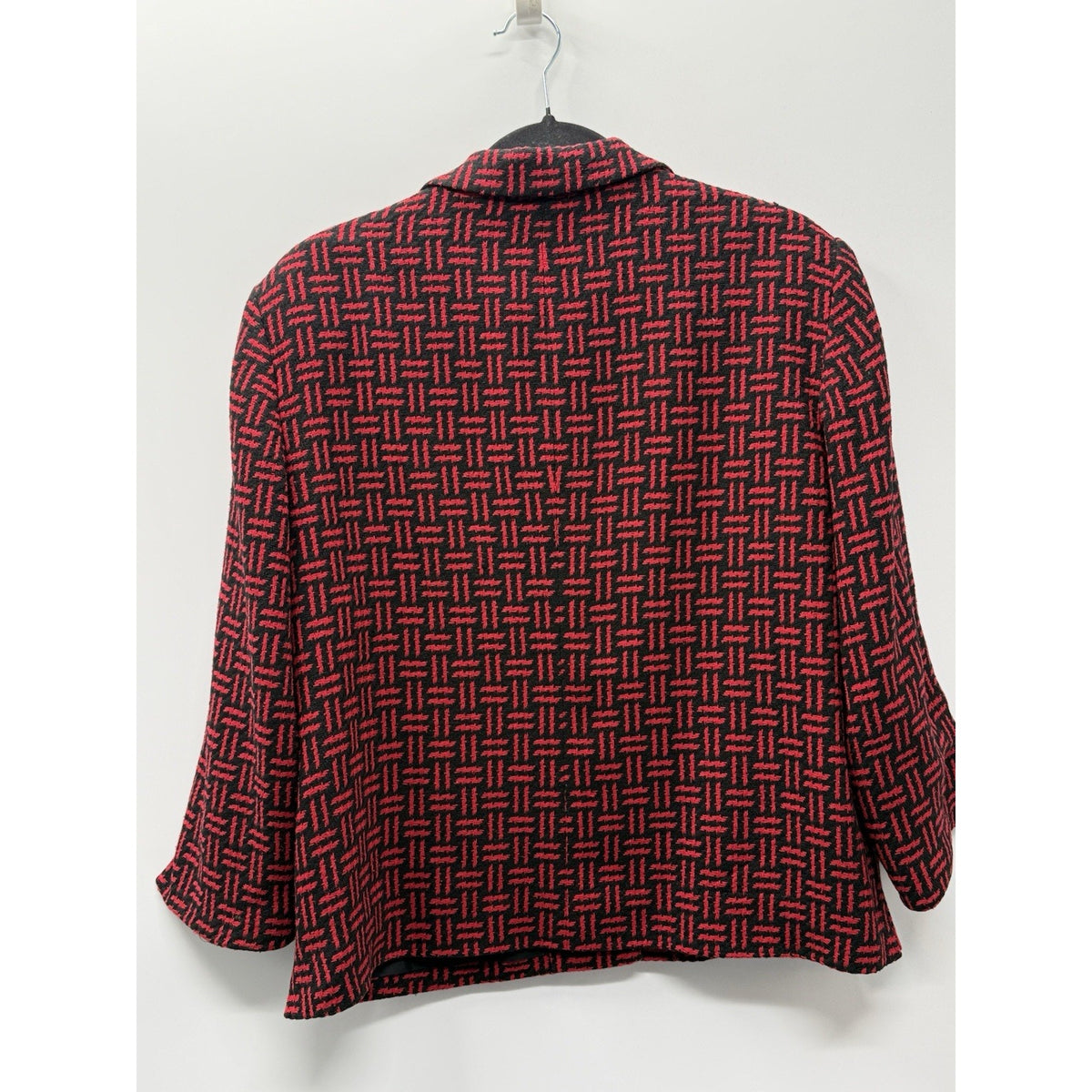 Ann May 100% Silk Woven Blazer Jacket Womens Large Red Black Textured