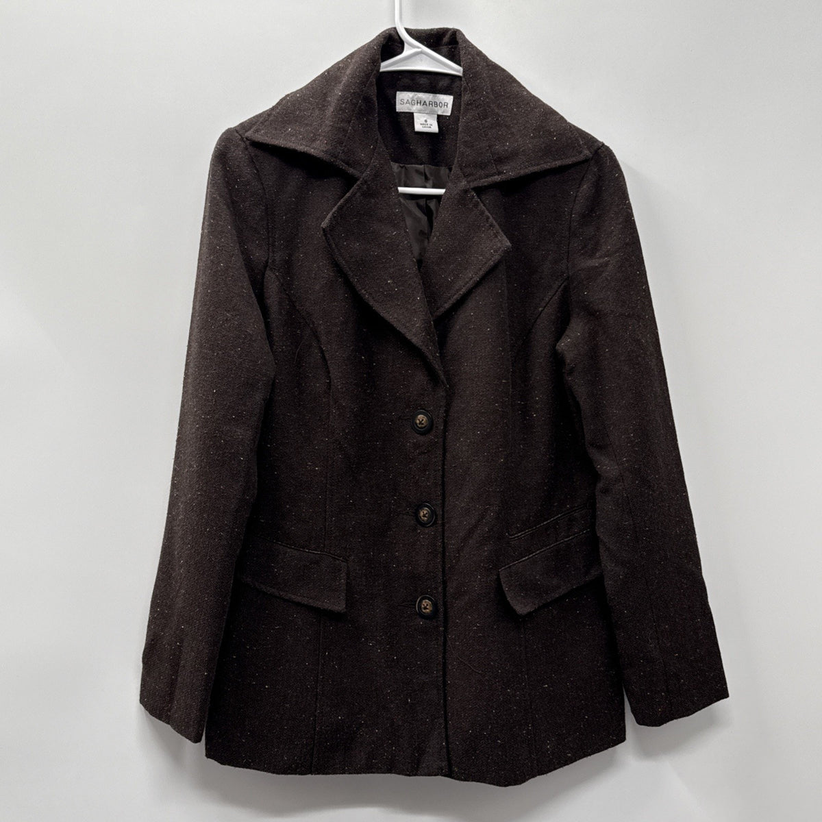 Sag Harbor Brown Wool Blend Tweed Blazer Womens 8 Dark Academia Career Jacket