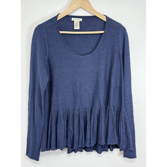 Max Studio Blue Knit Peplum Top Long Sleeve Size L