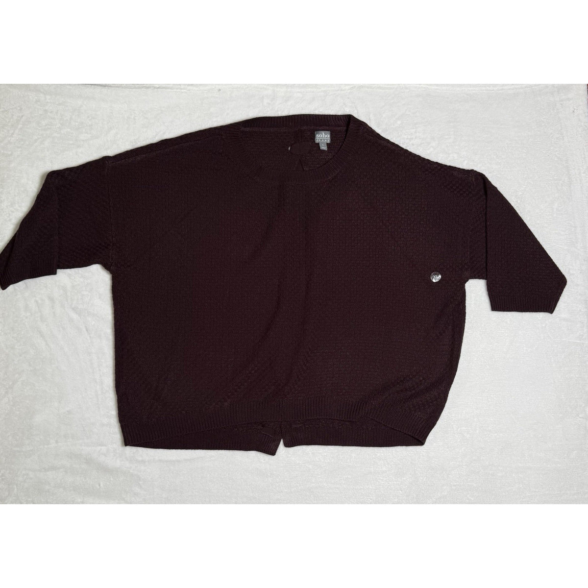 Soho New York & Company Sweater XL Burgundy Open Back Bow Tie Knit Pullover NWOT