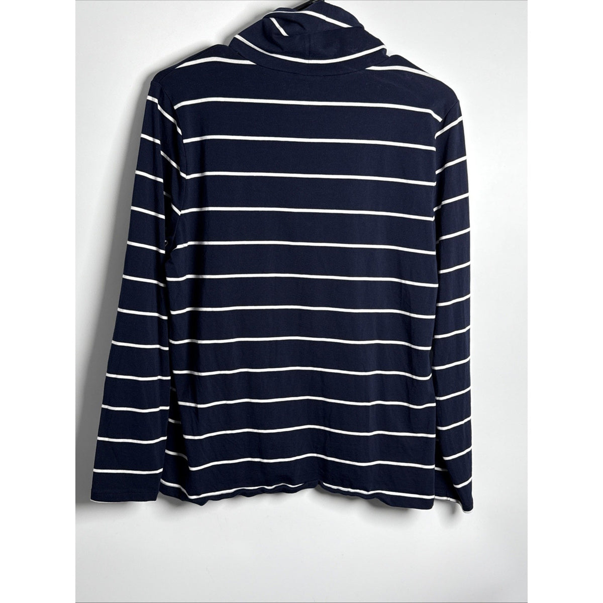 The Talbots Tee Womens Large Petite Blue Ivory Striped Turtleneck Soft Cotton