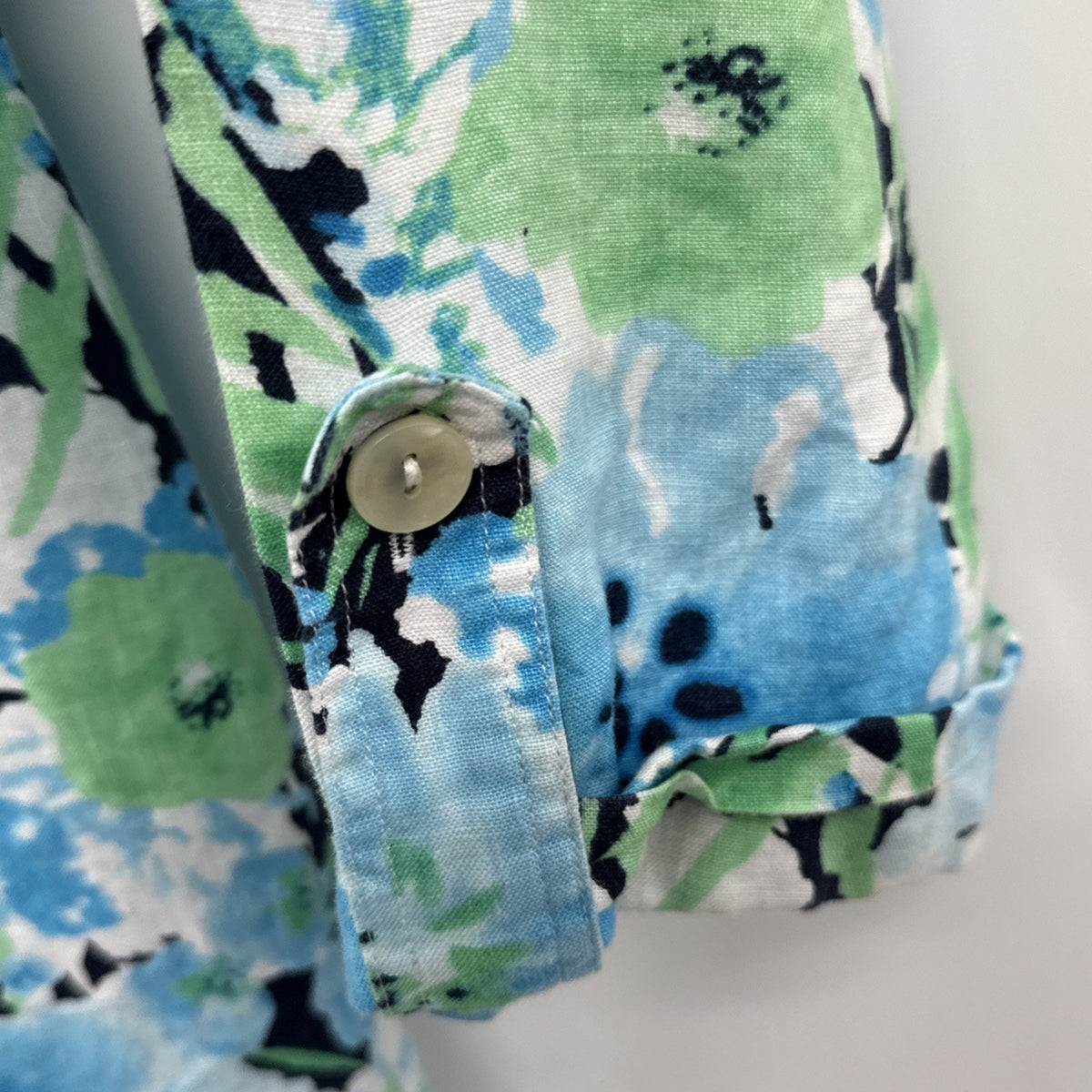 Jones New York Button Up Blouse Women Blue Floral Watercolor Linen Lagenlook 2X