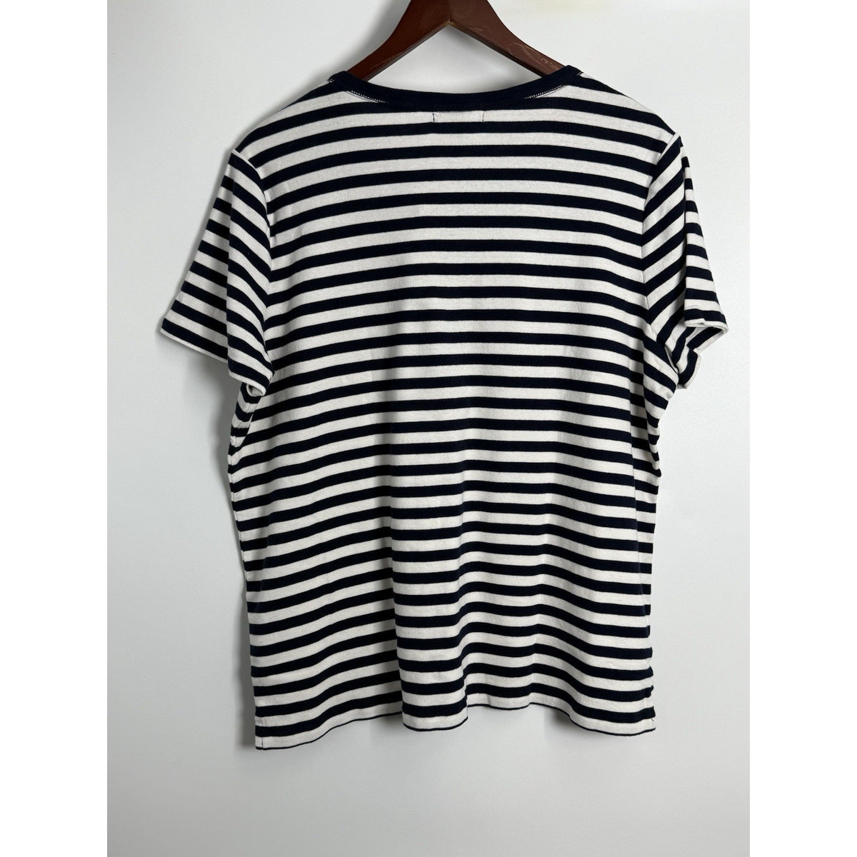 Chaps Women’s 3X Navy White Striped Henley Top Short Sleeve Stretch Plus Size 3X