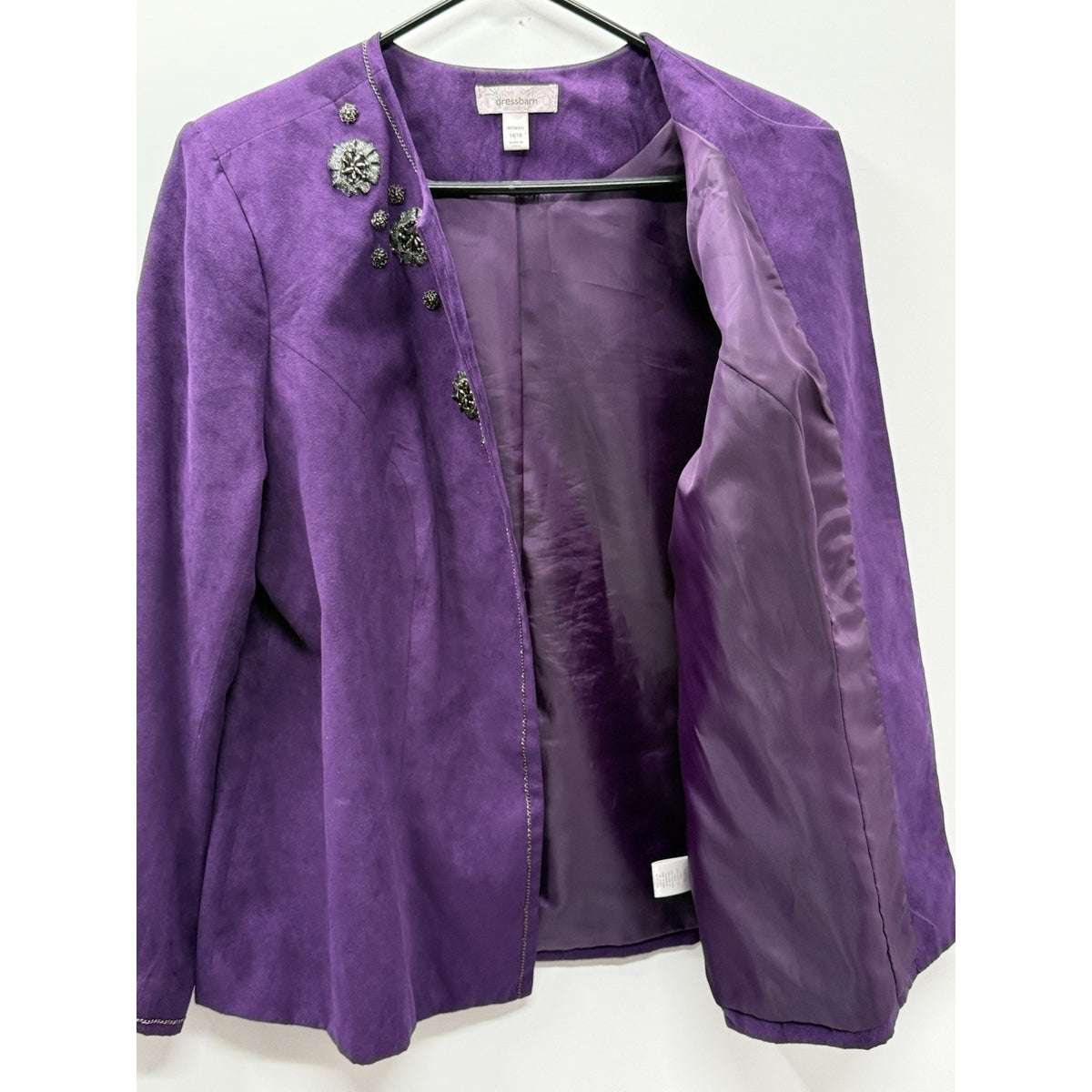 Dress-barn Jacket Woman’s Plus Size 14/16 Purple Embellished Open Front Blazer