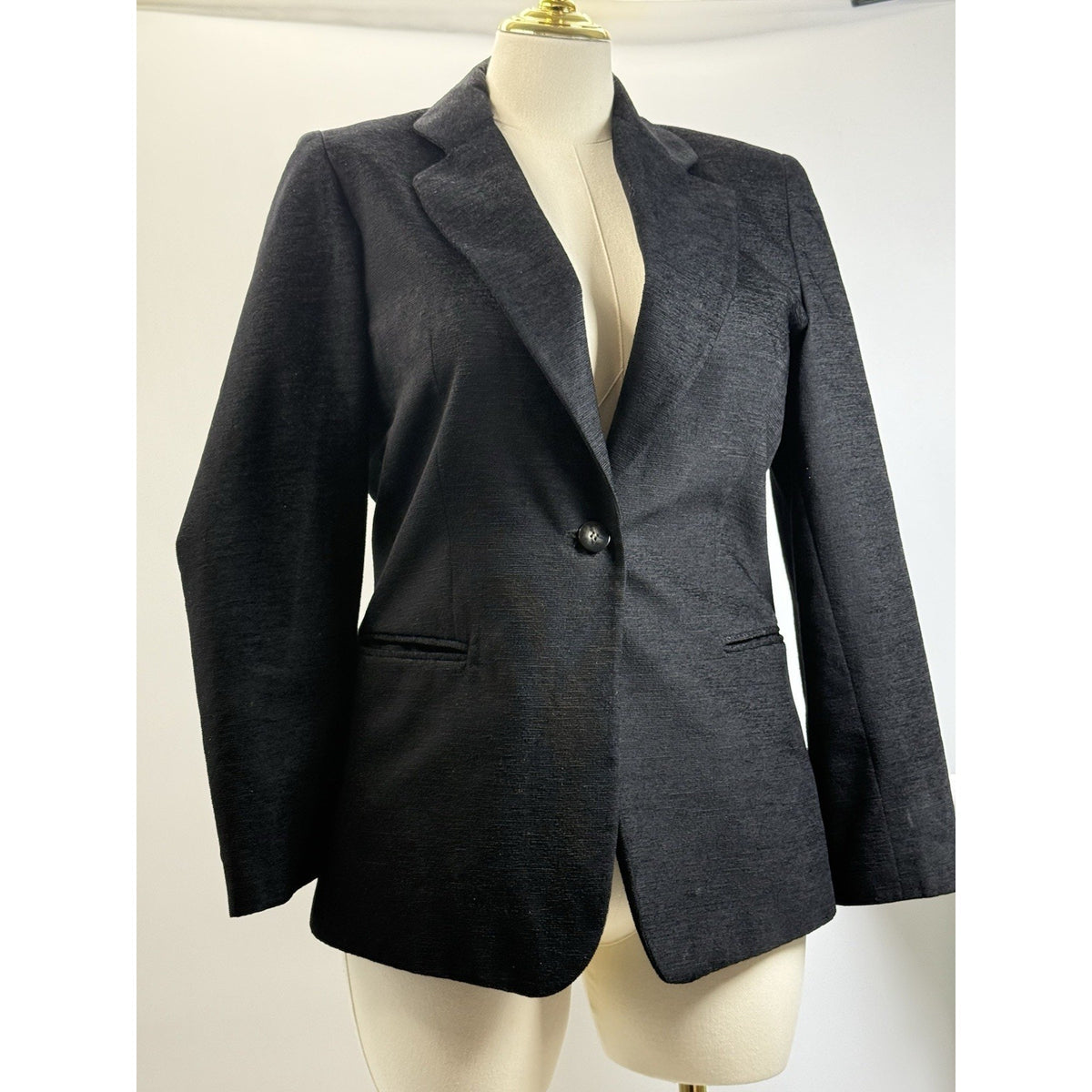 Finity Studio Black Textured Blazer Jacket Women Size 10 Career Minimalist Y2K