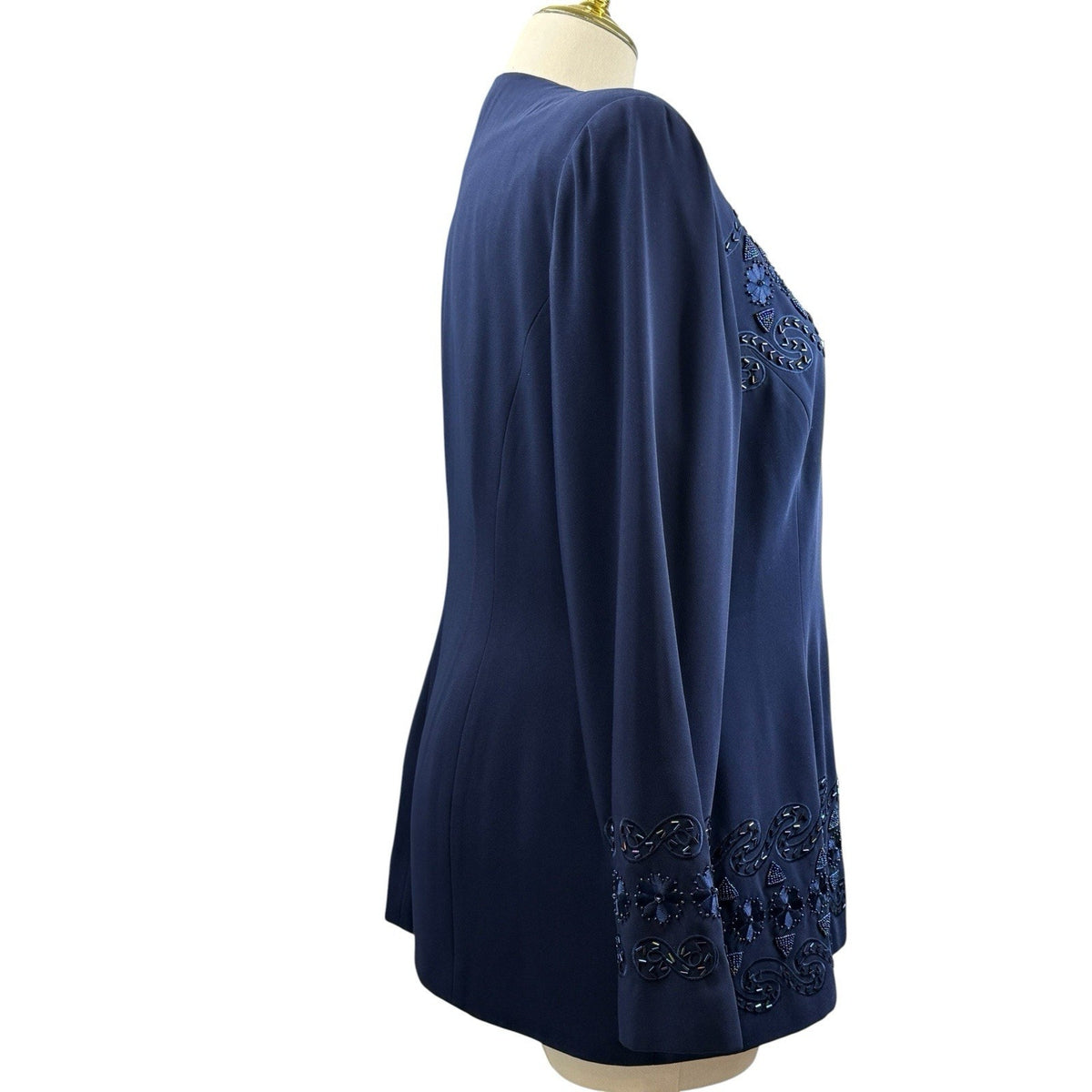 Justin Taylor Beaded Jacket Navy Blue Embellished Blazer Whimsigoth 18 Vintage