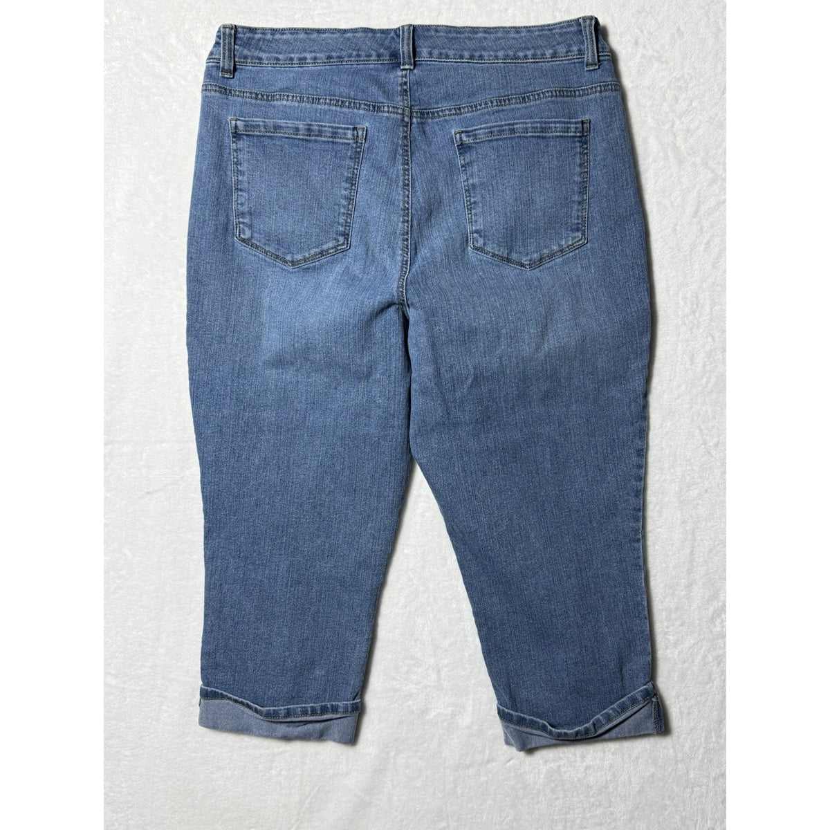 Style & Co. Women’s Curvy Capri Jeans 14 Blue Medium Wash Denim Stretch Pockets