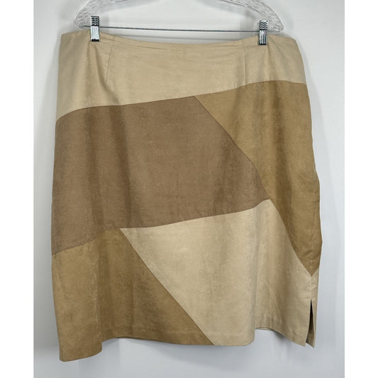 Liz Claiborne Woman Faux Suede Colorblock Skirt Tan Brown Size 22W