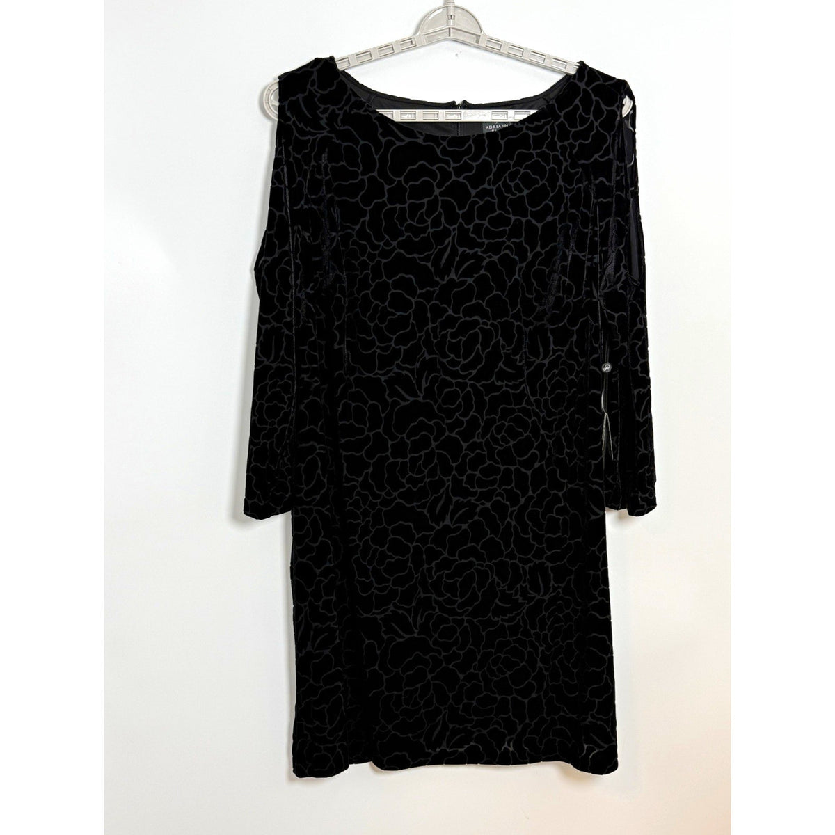 Adrianna Papell 18W NWT Dress Black Velvet Burnout Cold Shoulder Shift Lined⁠