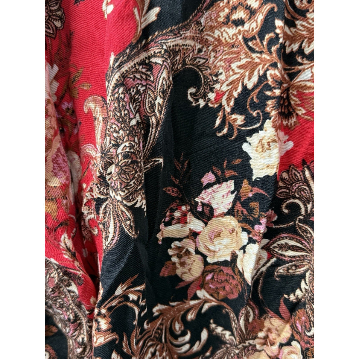 Cato Red Black Plaid Floral Back Tunic Top Pullover Oversized Size Large