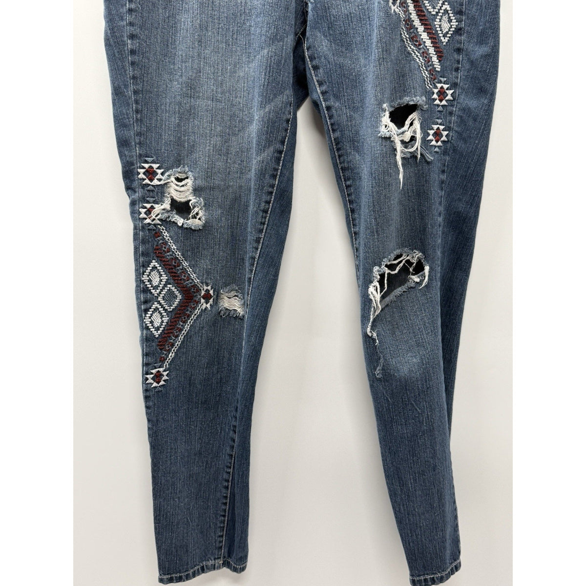 NY and Co Jeans Womens Size 8 Blue Denim SOHO High Waist Legging Aztec Retro