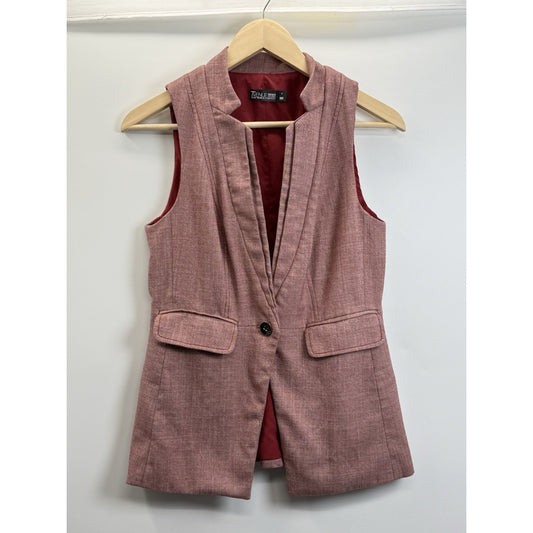 7th Avenue NY & Co Sleeveless Blazer Vest Womens 2 Red Career Dark Academia