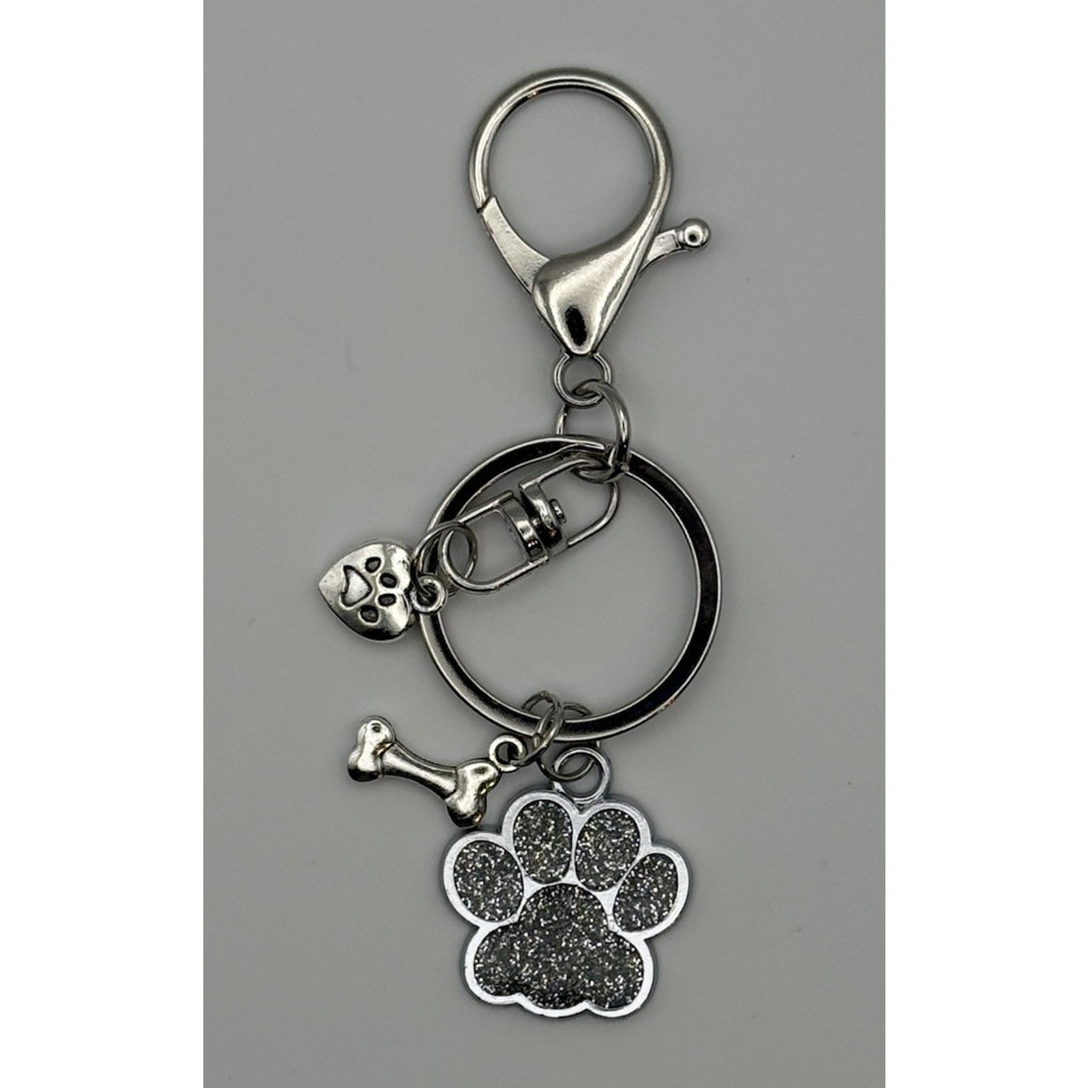 Silver Glitter Paw Print Dog Keychain Purse Charm Lobster Clasp Gift Handmade