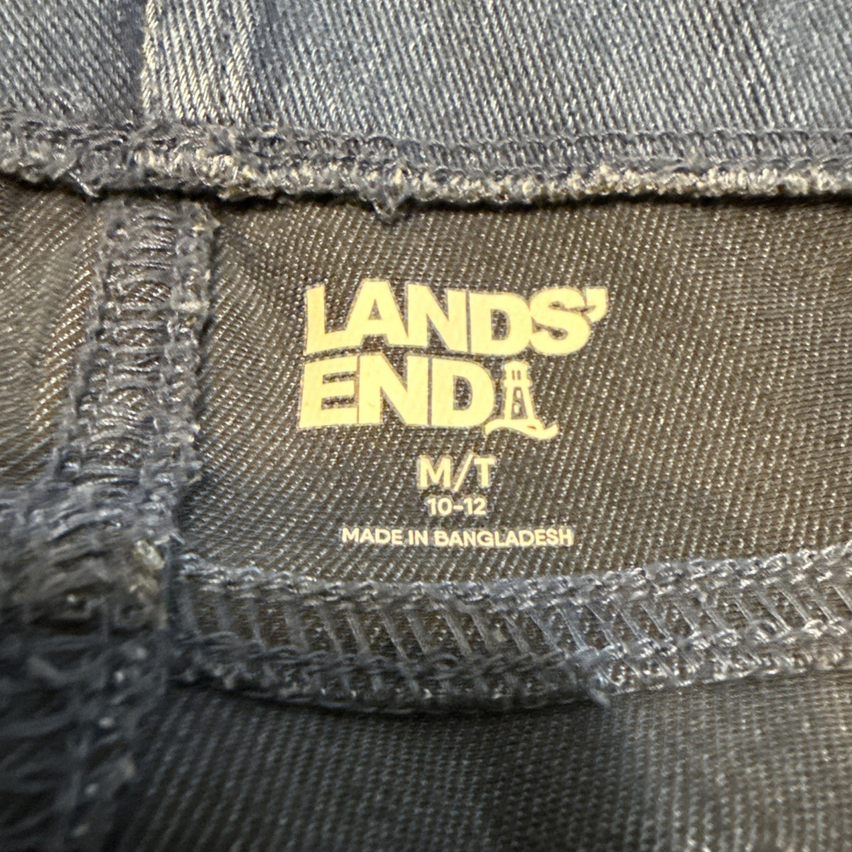 Lands End Cotton Pull On Pants Medium Blue High Rise Straight Leg Denim Look