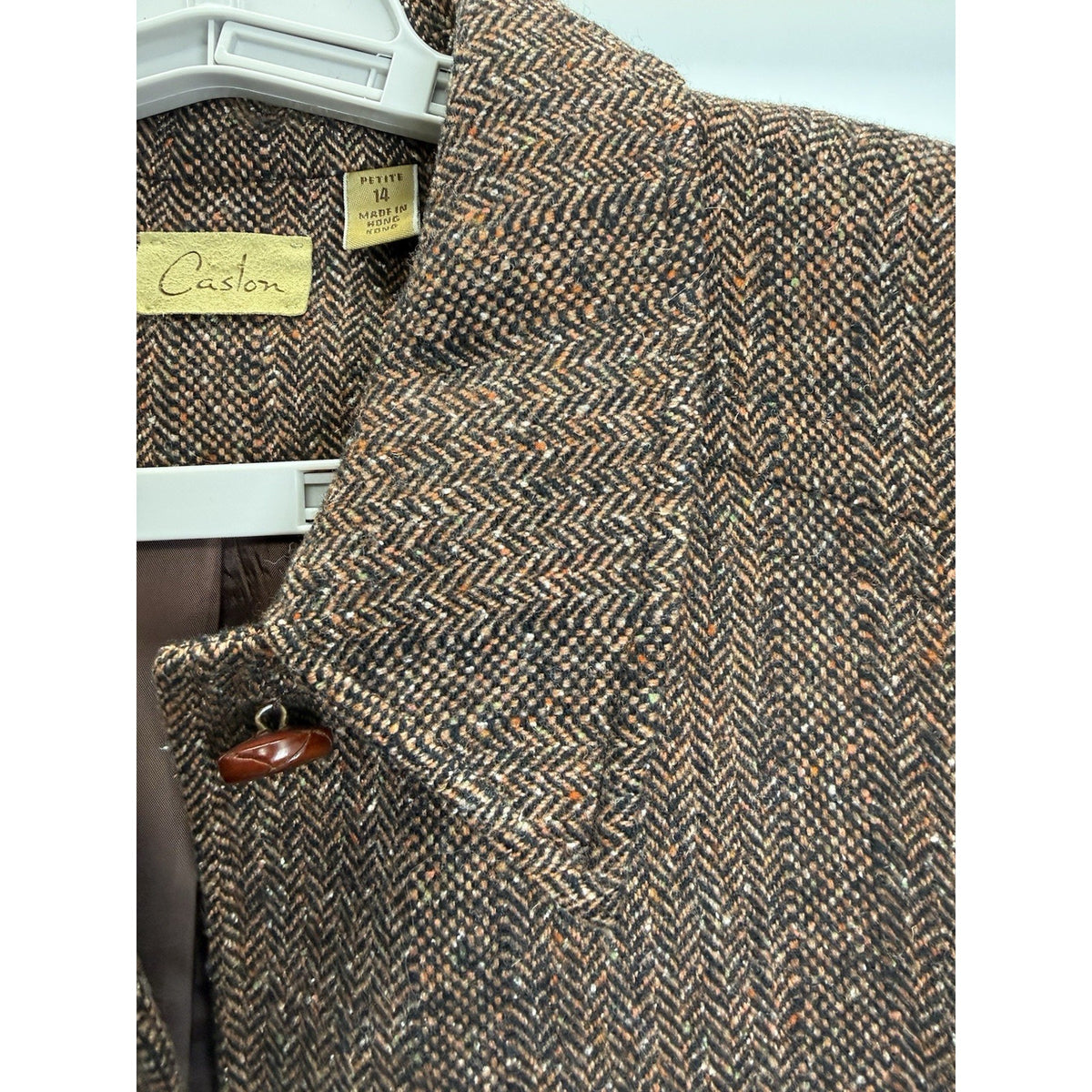 Caston Vintage Herringbone Wool Blend Blazer Jacket Petite 14 Brown Academia