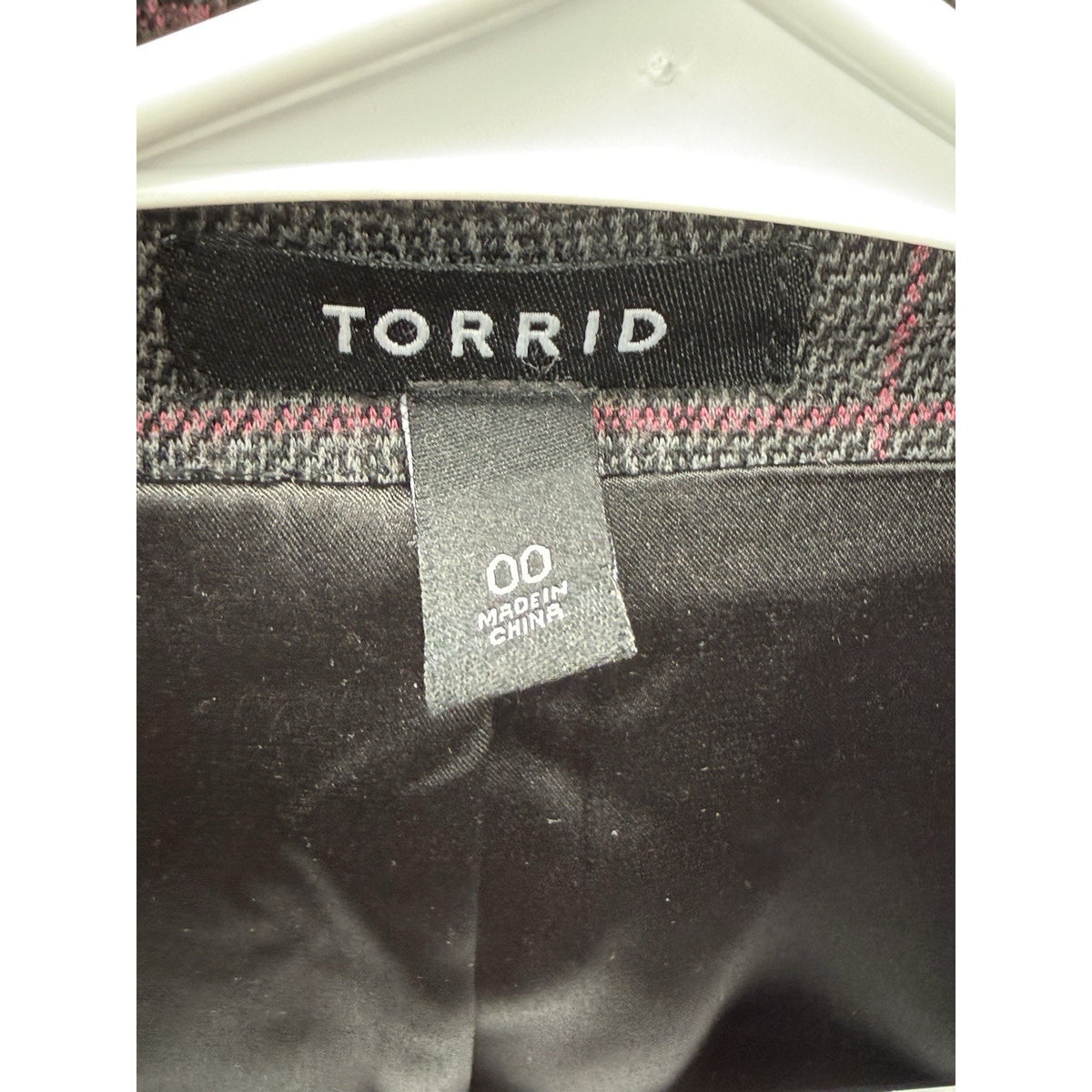 Torrid Size 00 Gray Pink Plaid Blazer Womens Stretch Career Office Jacket
