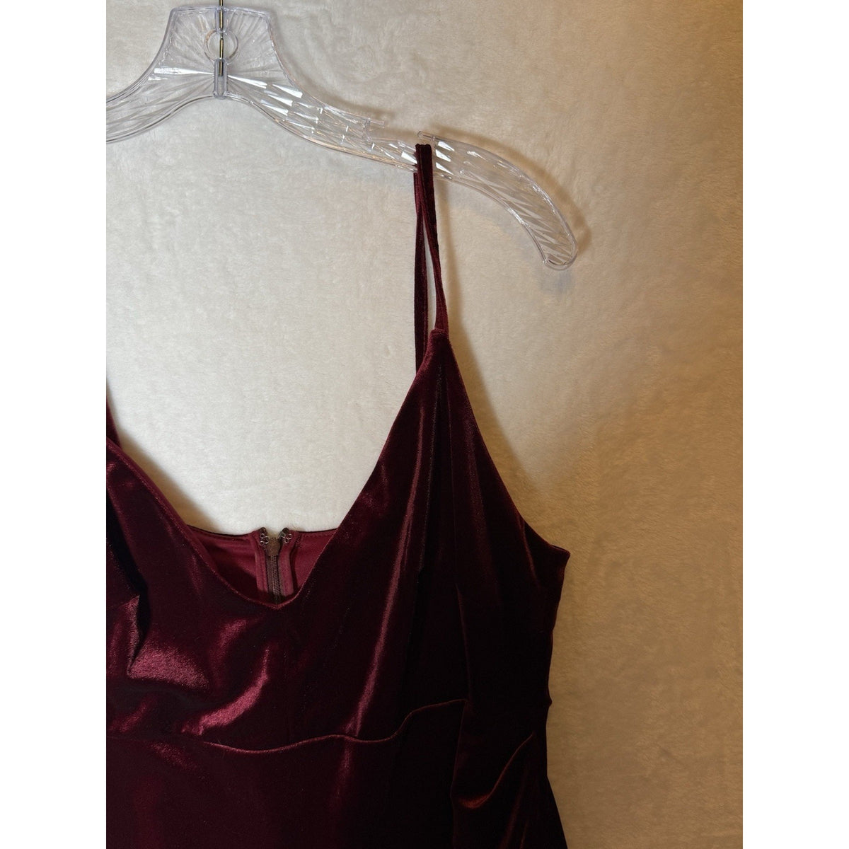 FOREVER 21 Womens Plus 0X Burgundy Velvet V Neck Strappy Mini Slip Dress Zip
