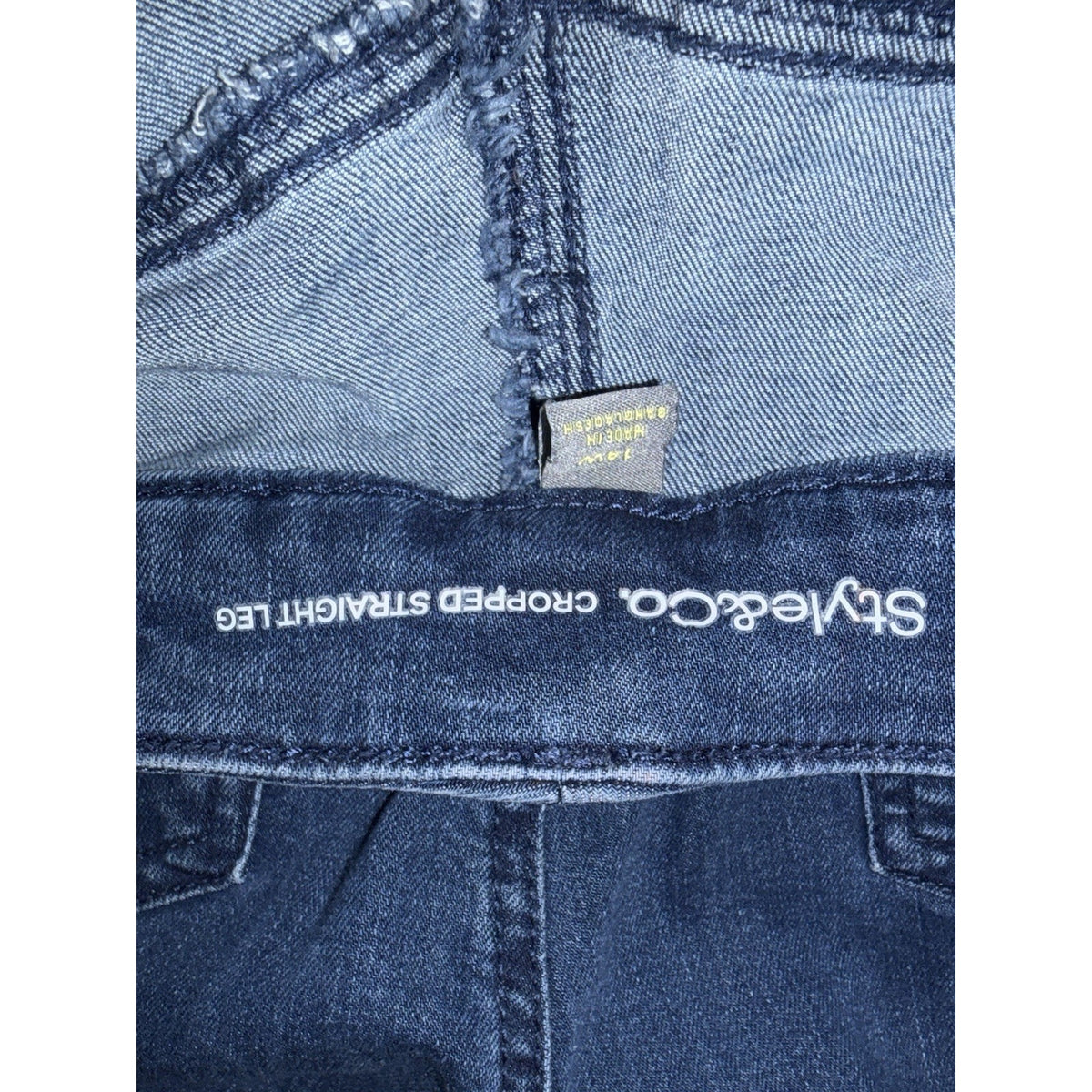 Style & Co Womens 14W Cropped Straight Leg Blue Jeans Paisley Embroidered Hem