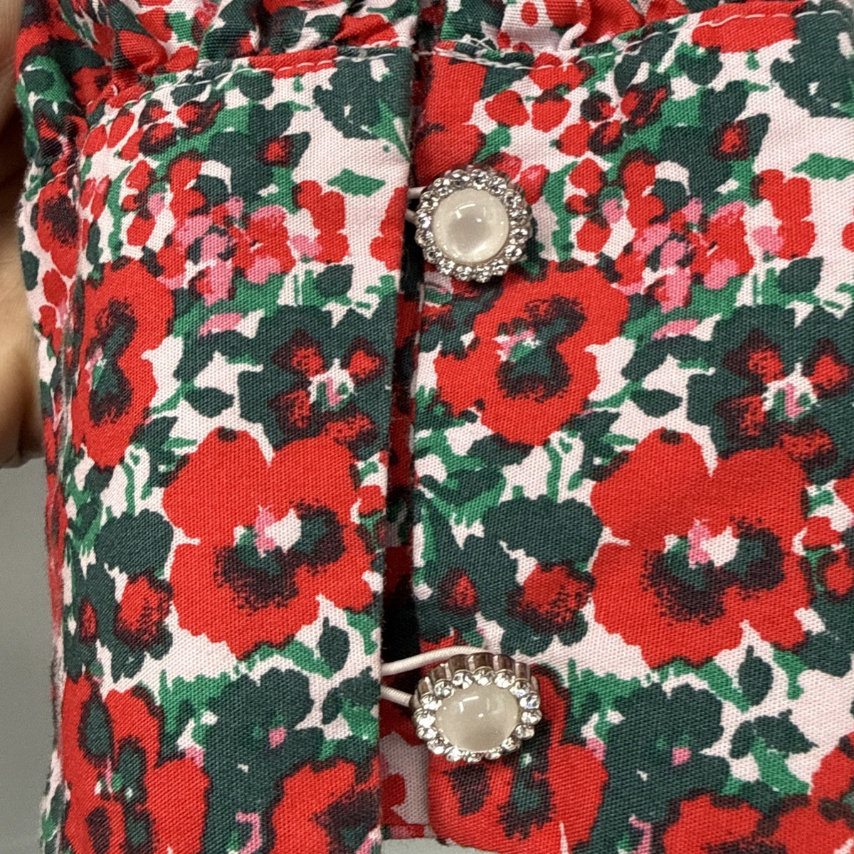 J Crew Blouse Red Green Black Ruffle Sparkly Buttons L Cotton Shirt Boho