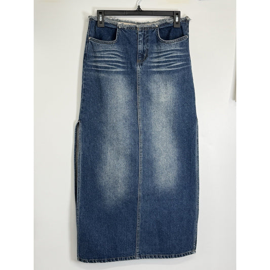 Vintage Bubblegum Denim Maxi Skirt Side Slit 100% Cotton Size 5/6