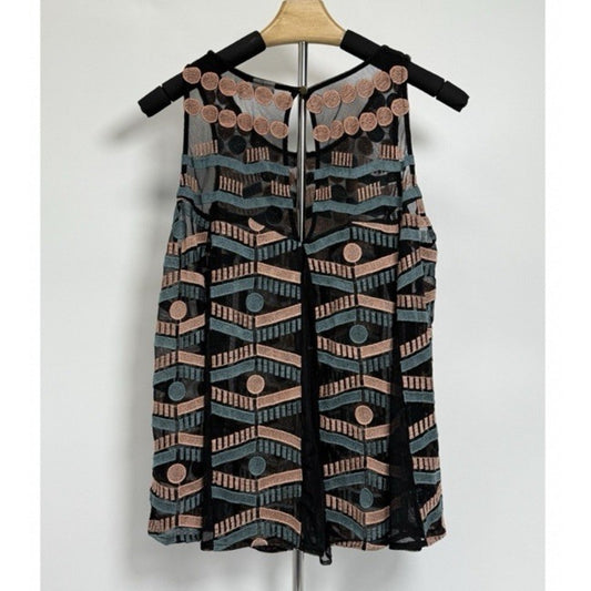 Anthropologie Akemi + Kim Anthropologie Embroidered Polka Dot Mesh Swing Top S