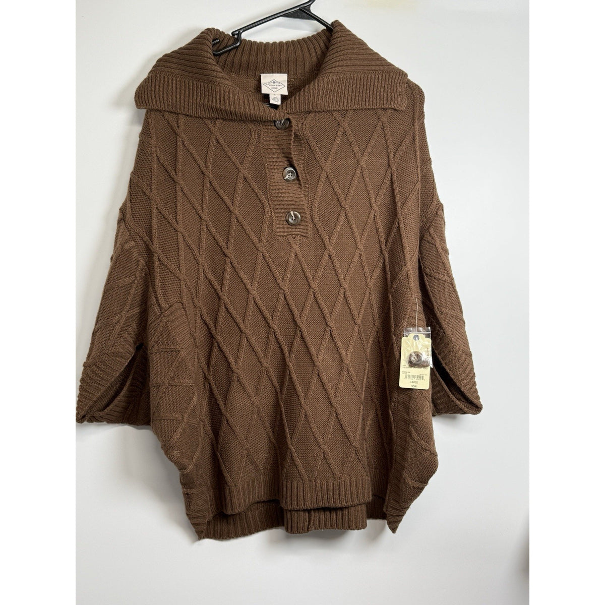 NWT St. John's Bay Women’s Size L Brown Button Sweater Poncho/Shawl