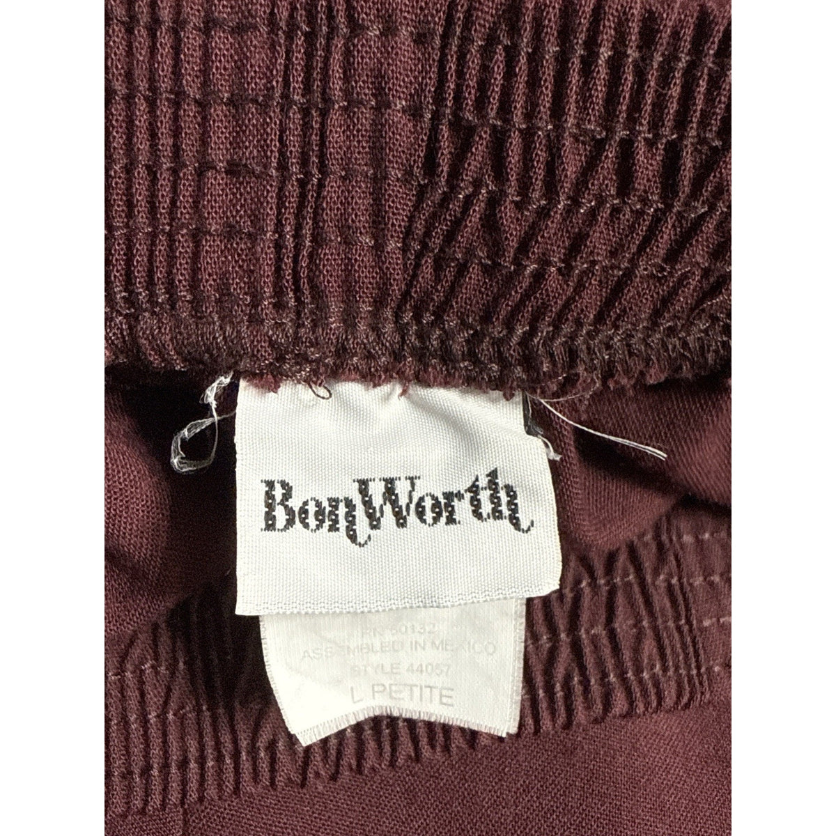 BONWORTH Women's Wine Pull-on Dress Pants SZ L Petite Elastic Waist Pockets